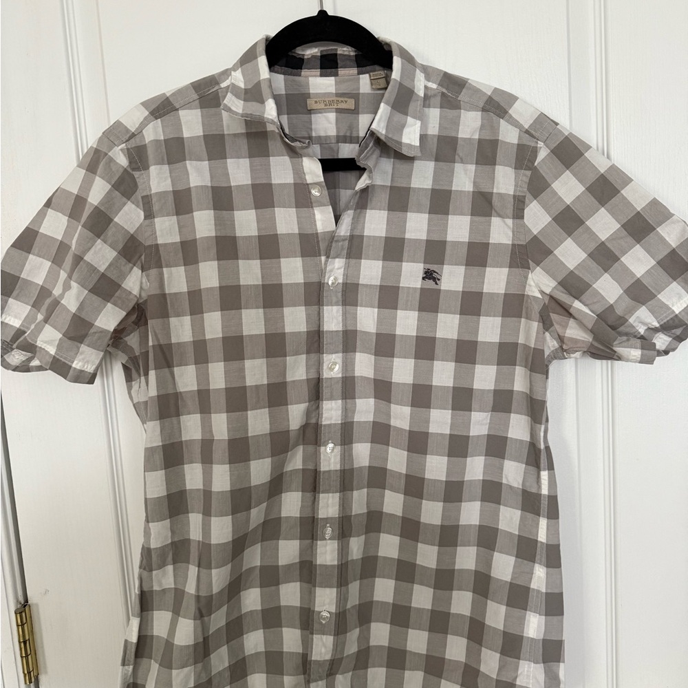 Burberry Gray Casual Button Down Shirt with Gingham Pattern